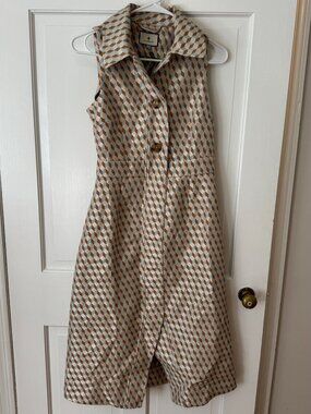 NWT Tuckernuck Cheyenne Sleeveless Shirt Dress Blue Brown Geo Jacquard XXS